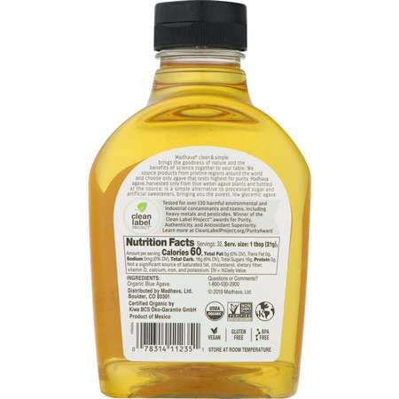 Madhava Madhava Organic Golden Light Agave Nectar 23.5 oz. Bottle, PK6 11235-6